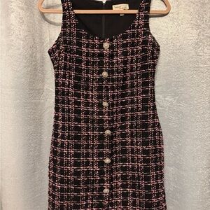 Tweed Plaid Dress - Pink and Black